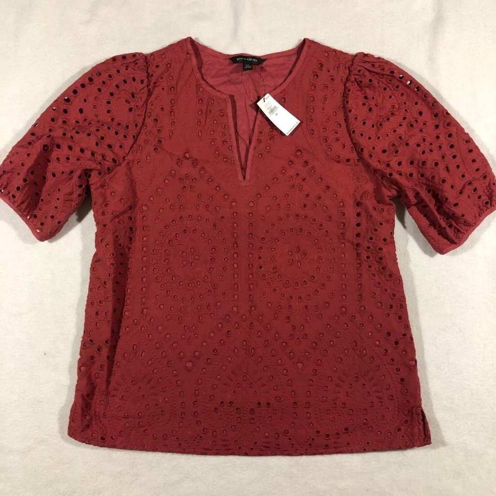 Banana Republic Top Womens XS Eyelet Short Sleeve Blouse Red Lined NEW NWT